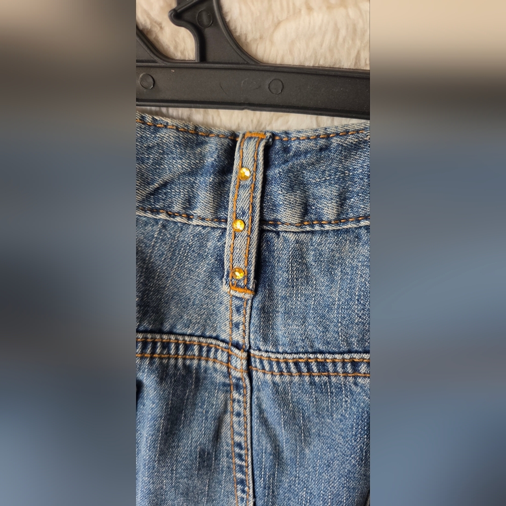 Vintage EMBROIDERED BEADED LONG DENIM FLOWING SKIRT 100% Cotton  Size 10 - Picture 3 of 10